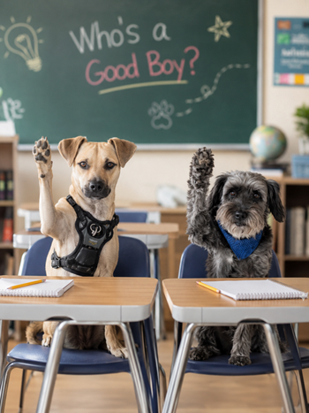 Dogs raising paws in classroom - Elite Pet Services LLC